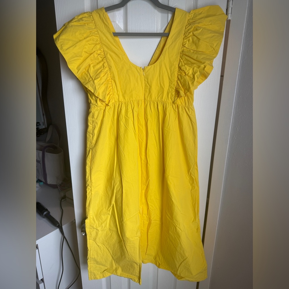 MAEVE ANTHROPOLOGIE Flutter-Sleeve Babydoll Midi Dress Yellow V Neck Casual Sz S - Picture 5 of 10